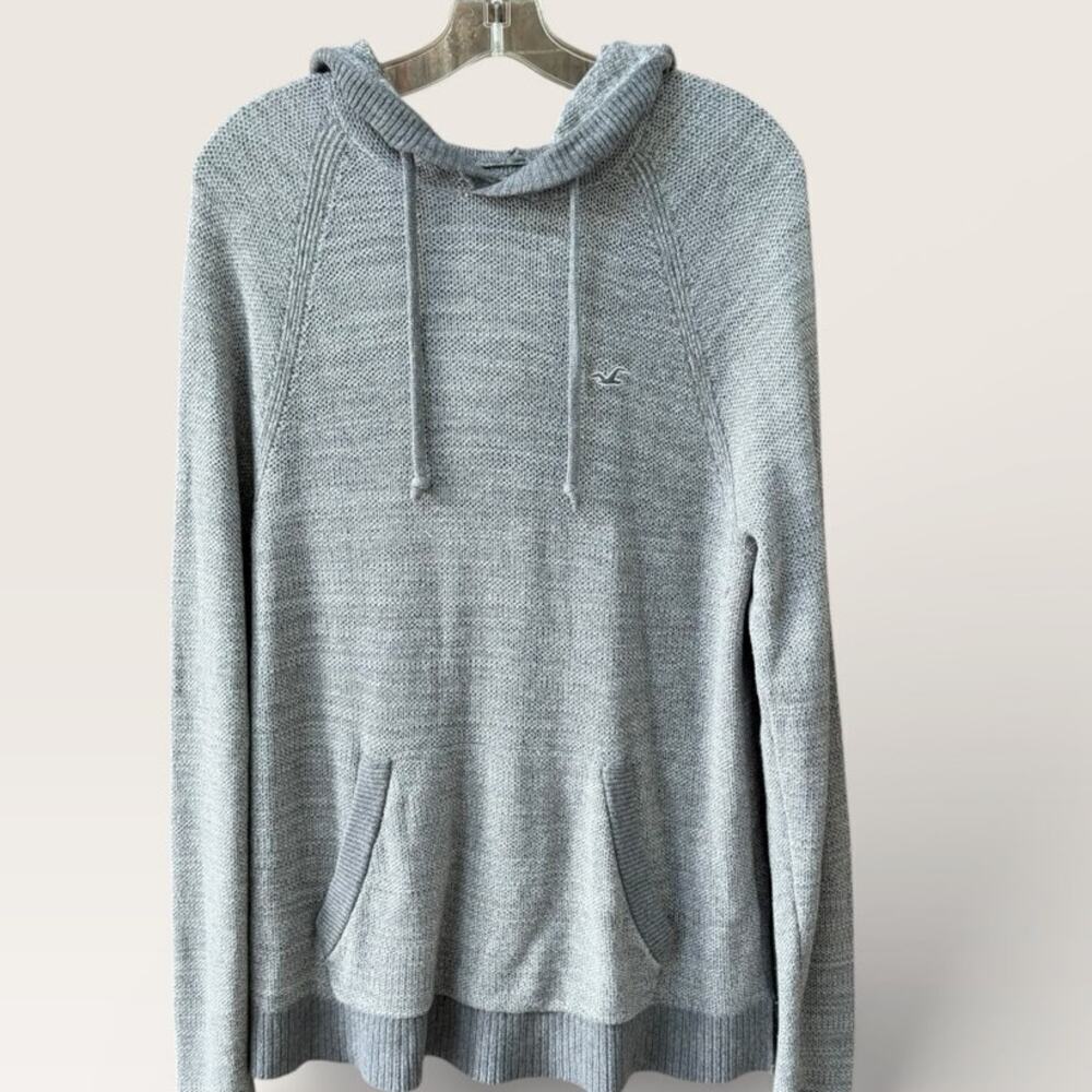 Hollister Womens Size Large Long Hooded Sweater Knit Classic Casual Gray